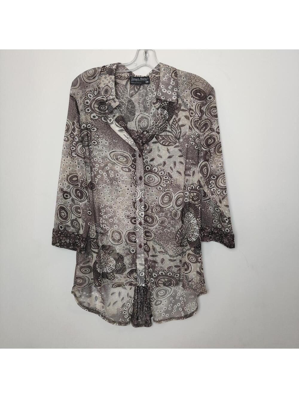 Tango Mango Abstract Mesh Button-Up Tunic Women's XL Sheer Y2K Lightweight
